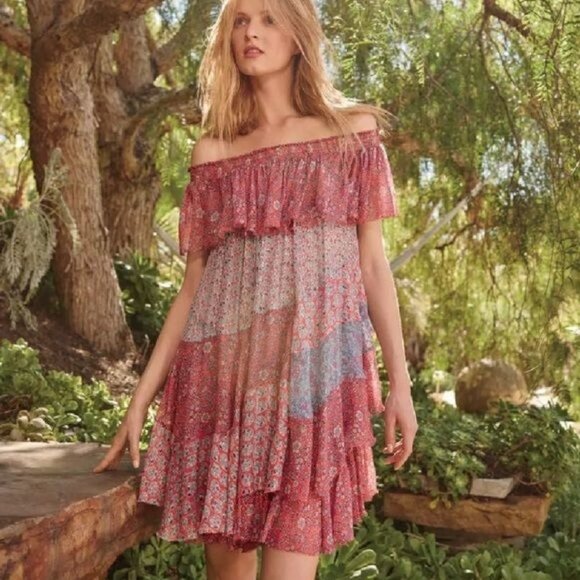 Rebecca Taylor Silk Off Shoulder Patchwork Mini Dress Mermaid Size S - Picture 14 of 15